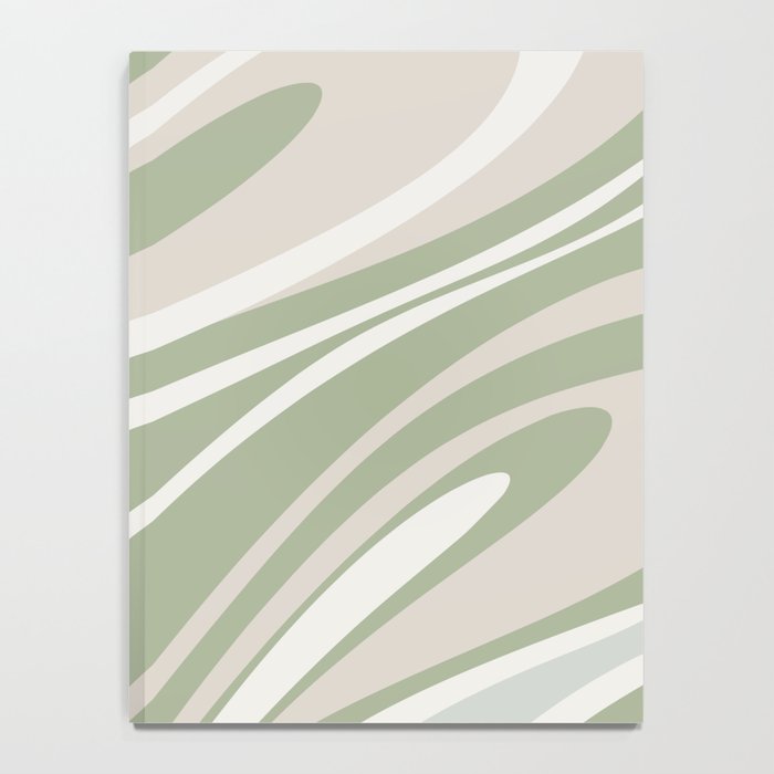 Fluid Vibes Retro Aesthetic Swirl Abstract Pattern Sage Green Cream Beige Notebook Gallery Image 4