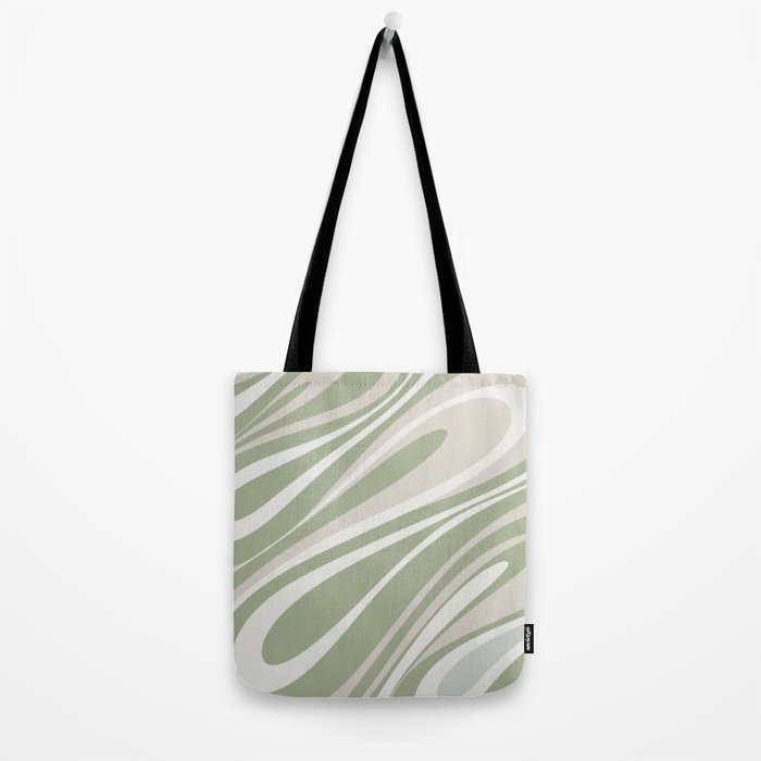 Fluid Vibes Retro Aesthetic Swirl Abstract Pattern Sage Green Cream Beige Tote Bag Gallery Image 2