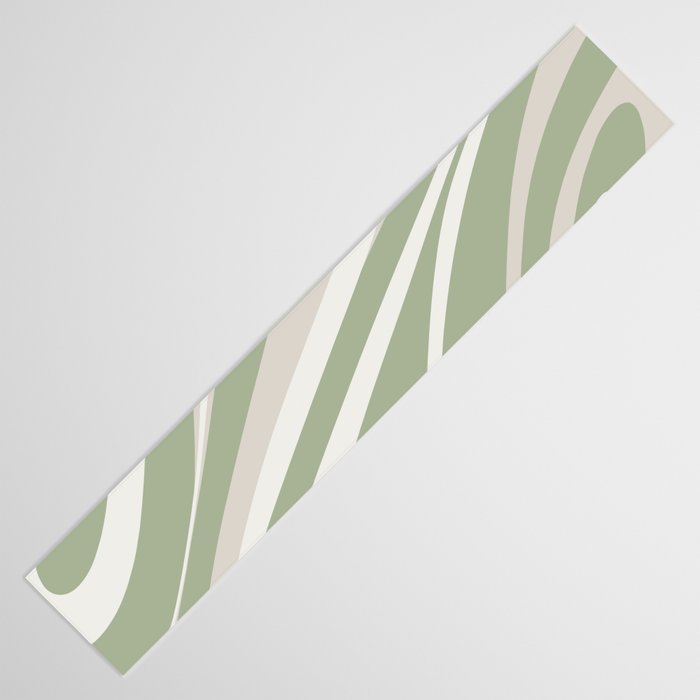 Fluid Vibes Retro Aesthetic Swirl Abstract Pattern Sage Green Cream Beige Table Runner Gallery Image 3