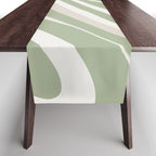 Fluid Vibes Retro Aesthetic Swirl Abstract Pattern Sage Green Cream Beige Table Runner Gallery Image 1