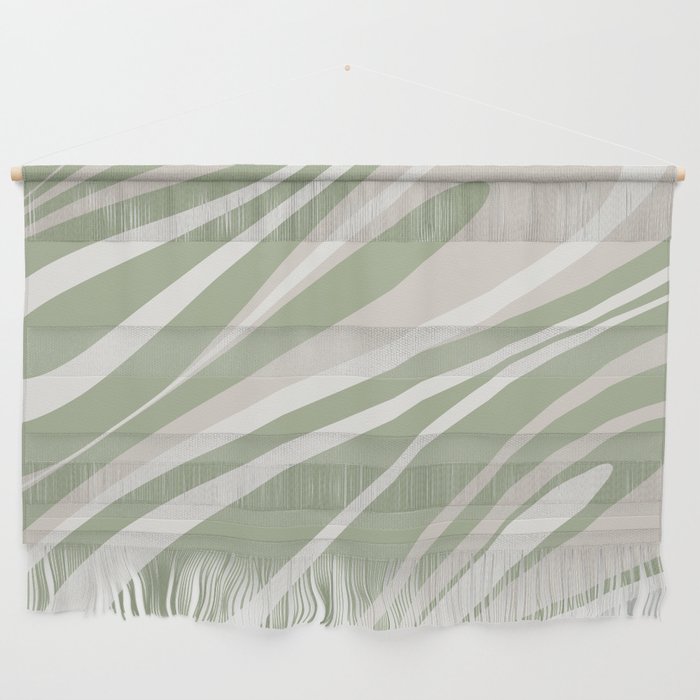 Fluid Vibes Retro Aesthetic Swirl Abstract Pattern Sage Green Cream Beige Wall Hanging Gallery Image 1