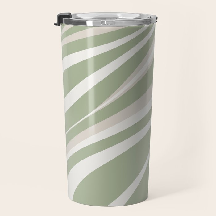 Fluid Vibes Retro Aesthetic Swirl Abstract Pattern Sage Green Cream Beige Travel Mug Gallery Image 3