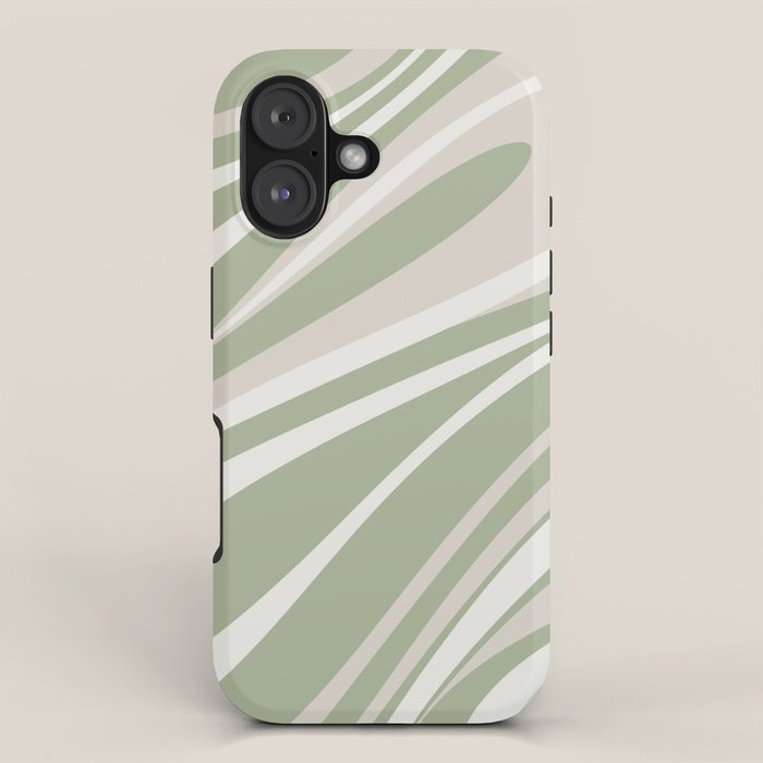Fluid Vibes Retro Aesthetic Swirl Abstract Pattern Sage Green Cream Beige iPhone Case Gallery Image 1