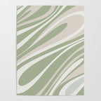 Fluid Vibes Retro Aesthetic Swirl Abstract Pattern Sage Green Cream Beige Poster Gallery Image 4