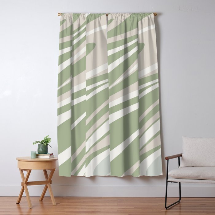 Fluid Vibes Retro Aesthetic Swirl Abstract Pattern Sage Green Cream Beige Window Curtain Gallery Image 5