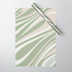 Fluid Vibes Retro Aesthetic Swirl Abstract Pattern Sage Green Cream Beige Wrapping Paper Gallery Image 1