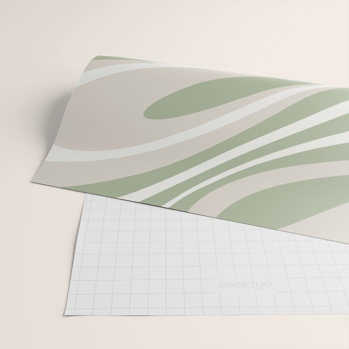 Fluid Vibes Retro Aesthetic Swirl Abstract Pattern Sage Green Cream Beige Wrapping Paper Gallery Image 2