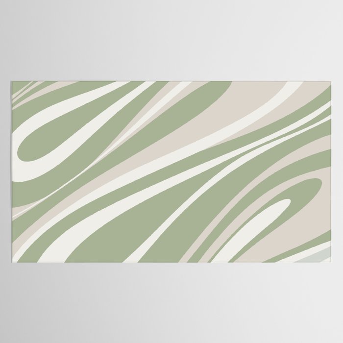 Fluid Vibes Retro Aesthetic Swirl Abstract Pattern Sage Green Cream Beige Tablecloth Gallery Image 2
