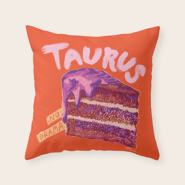 Taurus Birthday Cake in Burnt Orange Throw Pillow Gallery Image 1