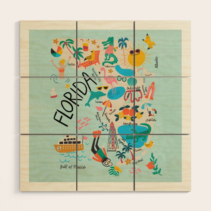 Florida State Beach Map Wood Wall Art Gallery Image 1
