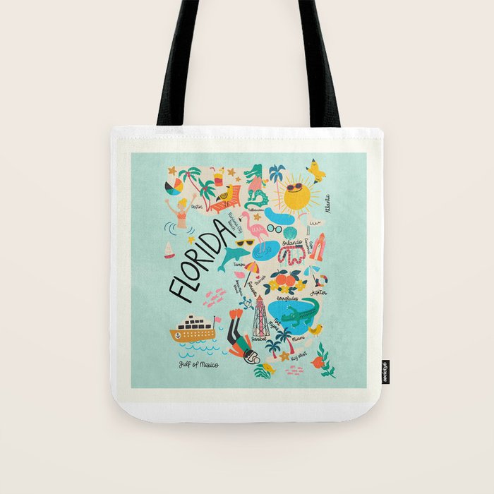 Florida State Beach Map Tote Bag Gallery Image 1