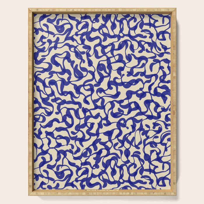 Playful strokes #2 / Blue on Beige Serving Tray Gallery Image 1