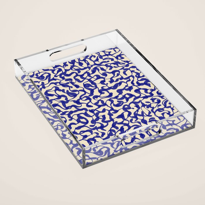 Playful strokes #2 / Blue on Beige Acrylic Tray Gallery Image 1