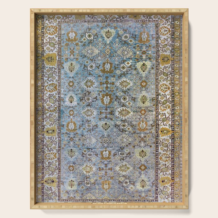 Antique Turkish Oushak Rug Cute Abstract Flowers Floral Pattern  Serving Tray Gallery Image 1