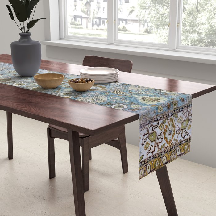 Antique Turkish Oushak Rug Cute Abstract Flowers Floral Pattern  Table Runner Gallery Image 2