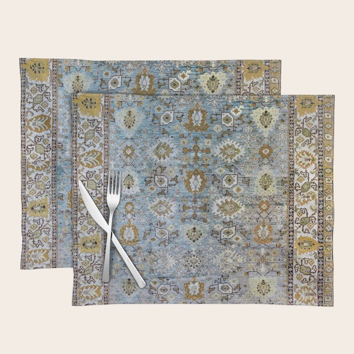 Antique Turkish Oushak Rug Cute Abstract Flowers Floral Pattern  Placemat Gallery Image 1