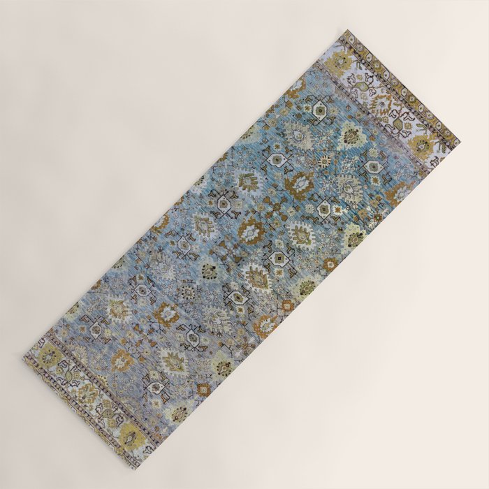 Antique Turkish Oushak Rug Cute Abstract Flowers Floral Pattern  Yoga Mat Gallery Image 1