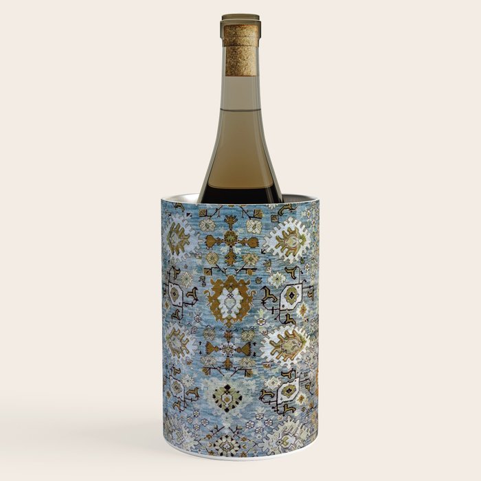 Antique Turkish Oushak Rug Cute Abstract Flowers Floral Pattern  Wine Chiller Gallery Image 1