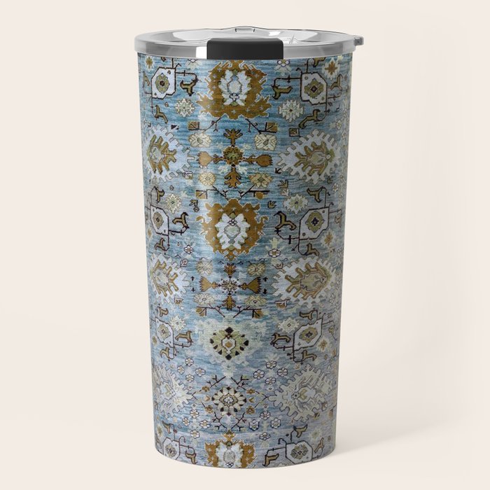 Antique Turkish Oushak Rug Cute Abstract Flowers Floral Pattern  Travel Mug Gallery Image 1