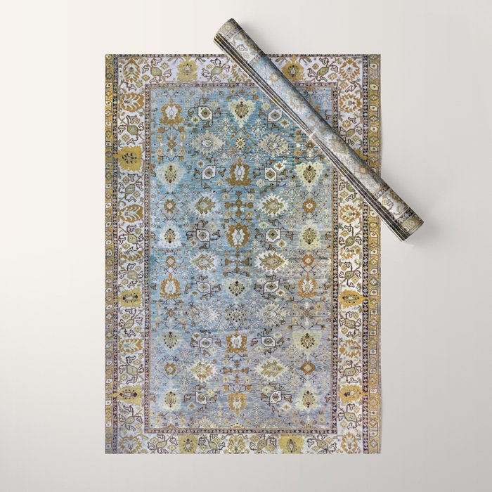 Antique Turkish Oushak Rug Cute Abstract Flowers Floral Pattern  Wrapping Paper Gallery Image 1