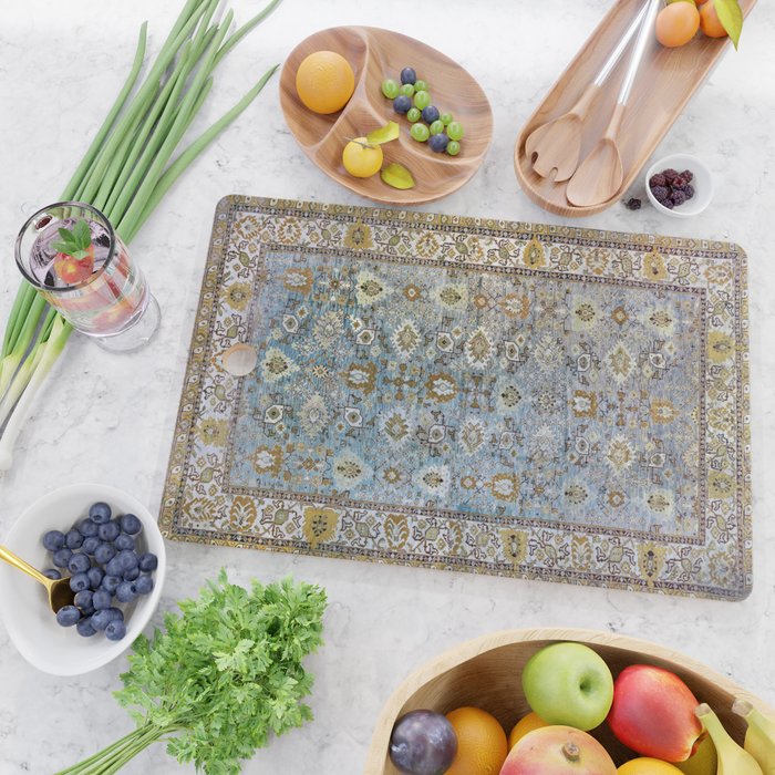Antique Turkish Oushak Rug Cute Abstract Flowers Floral Pattern  Cutting Board Gallery Image 2