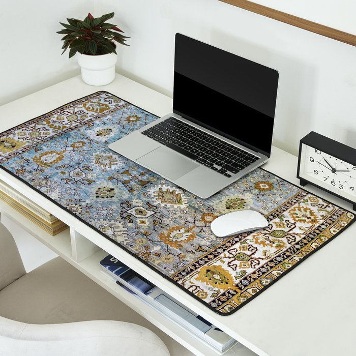 Antique Turkish Oushak Rug Cute Abstract Flowers Floral Pattern  Desk Mat Gallery Image 2
