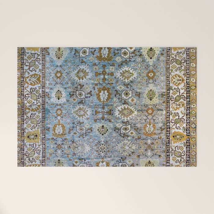 Antique Turkish Oushak Rug Cute Abstract Flowers Floral Pattern  Welcome Mat Gallery Image 1