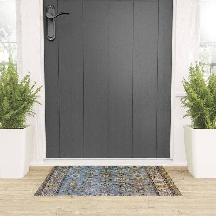 Antique Turkish Oushak Rug Cute Abstract Flowers Floral Pattern  Welcome Mat Gallery Image 3