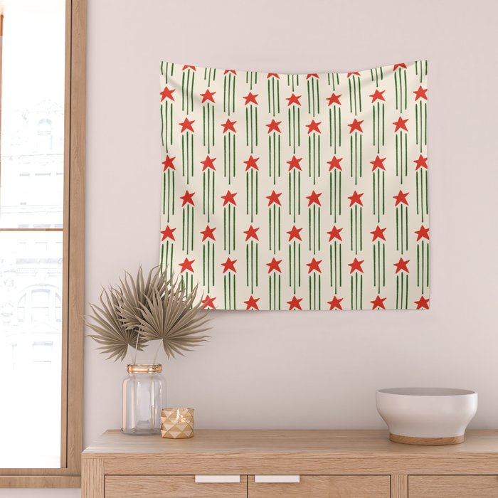 Christmas Stars - Red and Green  Wall Tapestry Gallery Image 2