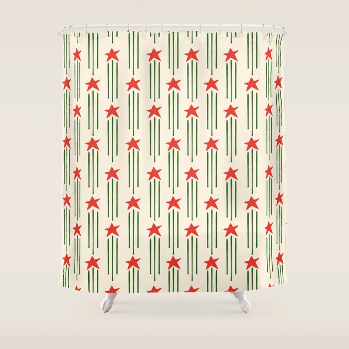 Christmas Stars - Red and Green  Shower Curtain Gallery Image 1