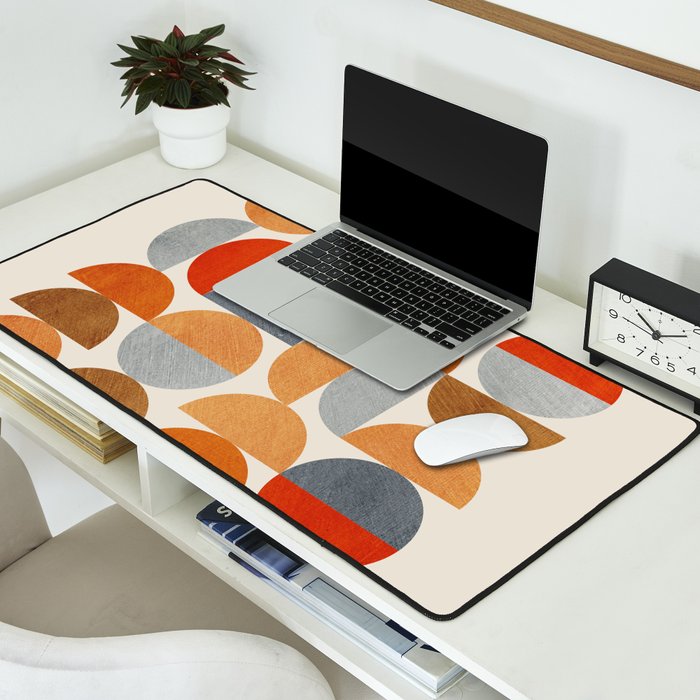 Mid-Century Geometric Red Gray Burnt Orange I Desk Mat Gallery Image 2
