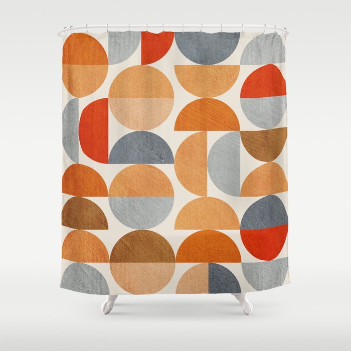 Mid-Century Geometric Red Gray Burnt Orange I Shower Curtain Gallery Image 1