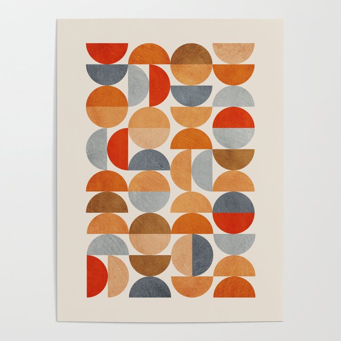 Mid-Century Geometric Red Gray Burnt Orange I Poster Gallery Image 1