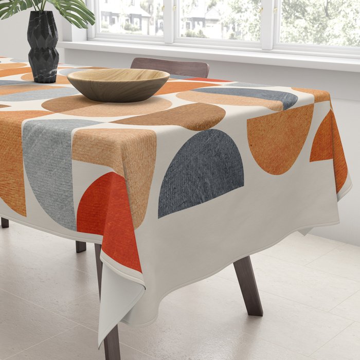 Mid-Century Geometric Red Gray Burnt Orange I Tablecloth Gallery Image 3