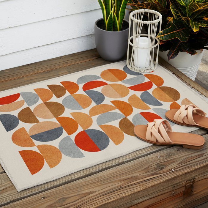 Mid-Century Geometric Red Gray Burnt Orange I Outdoor Rug Gallery Image 2
