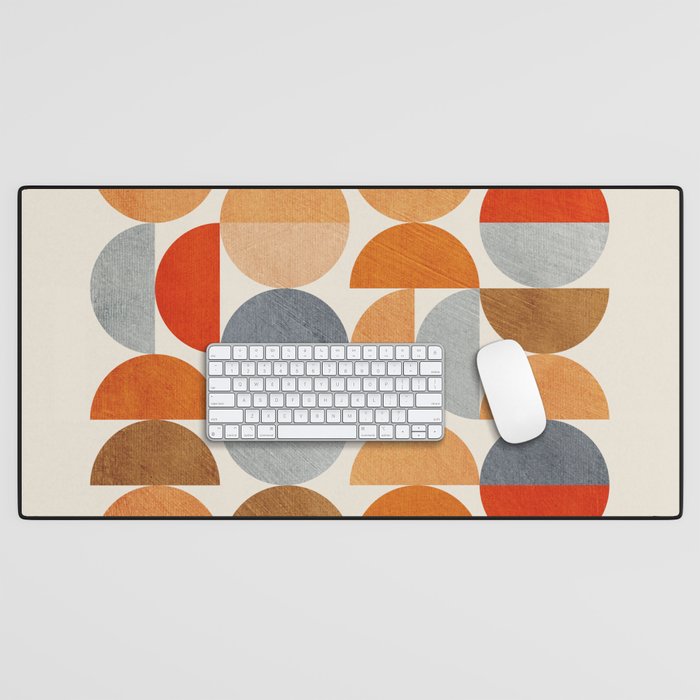 Mid-Century Geometric Red Gray Burnt Orange I Desk Mat Gallery Image 1