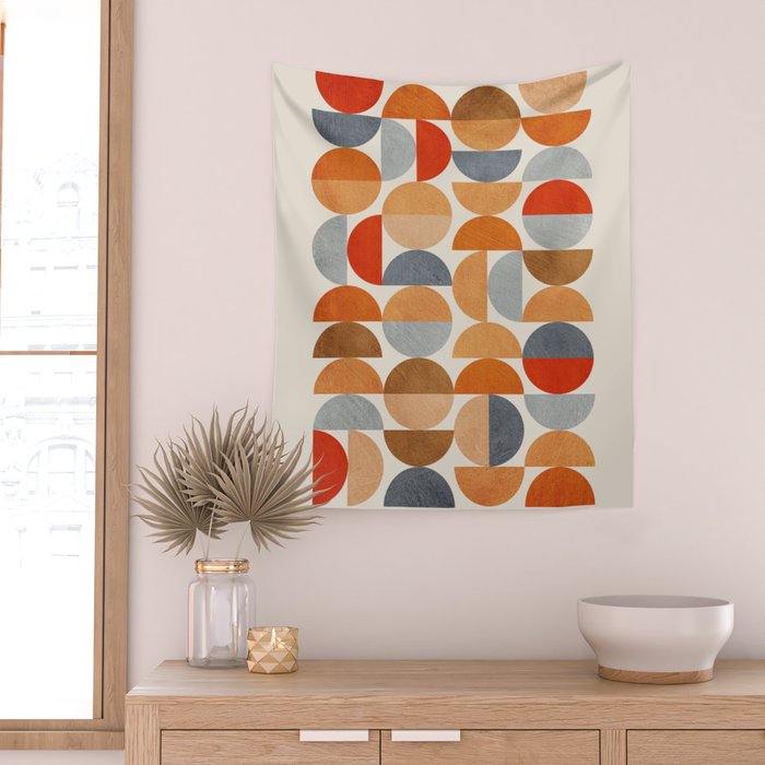 Mid-Century Geometric Red Gray Burnt Orange I Wall Tapestry Gallery Image 2