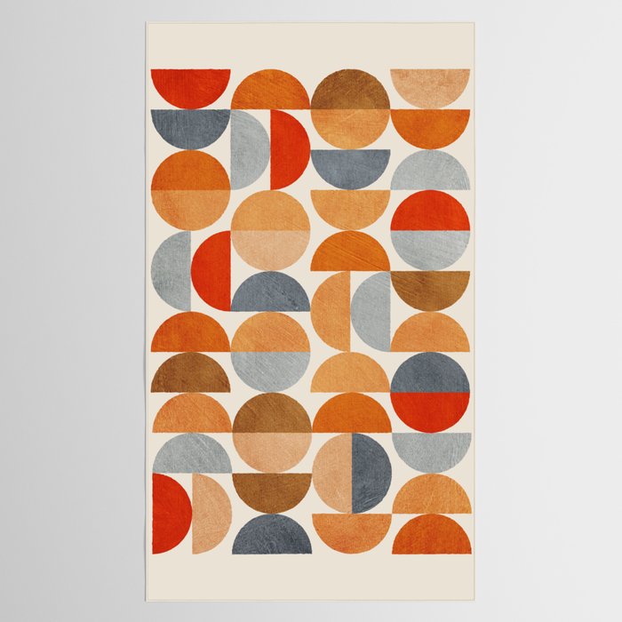 Mid-Century Geometric Red Gray Burnt Orange I Tablecloth Gallery Image 2