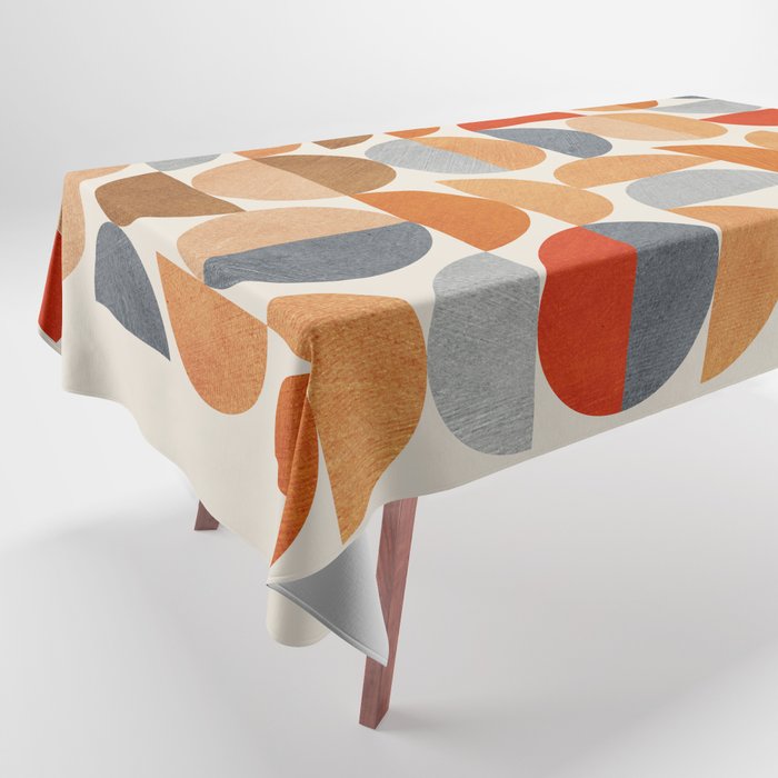 Mid-Century Geometric Red Gray Burnt Orange I Tablecloth Gallery Image 1