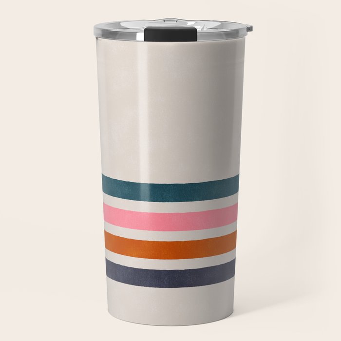 Blanket Stripe - silver grey with pink Travel Mug Gallery Image 1