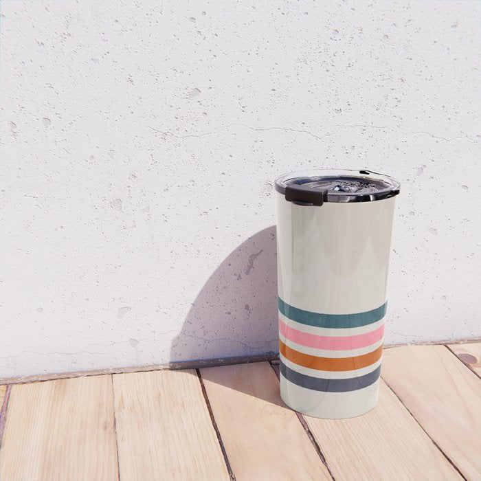 Blanket Stripe - silver grey with pink Travel Mug Gallery Image 4
