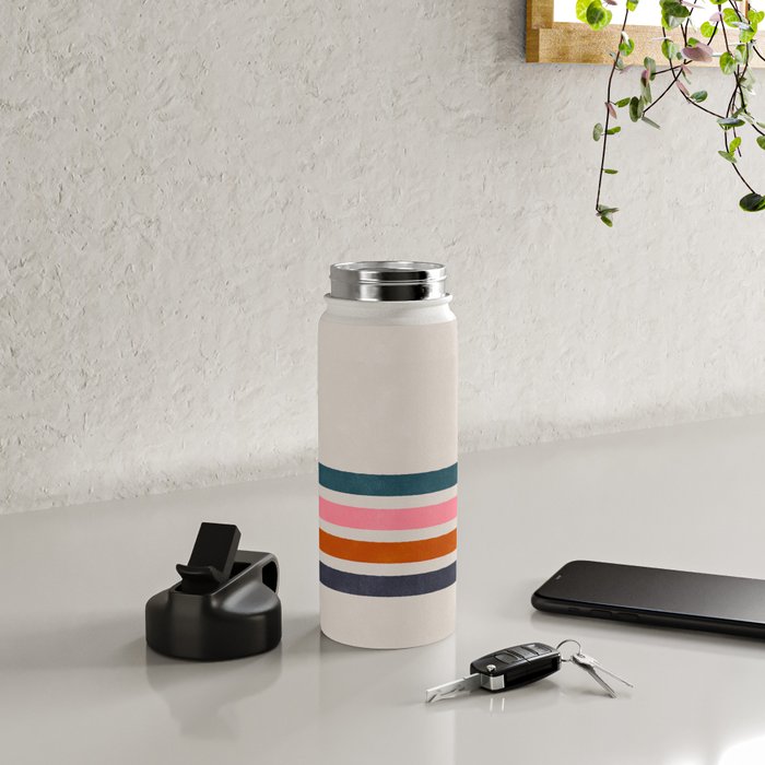 Blanket Stripe - silver grey with pink Water Bottle Gallery Image 4