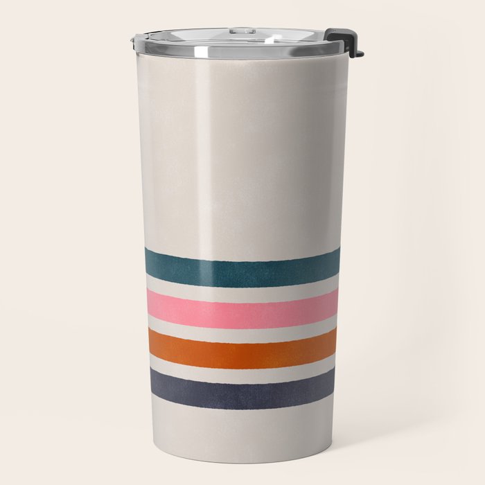 Blanket Stripe - silver grey with pink Travel Mug Gallery Image 2