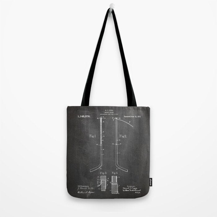 Ice Hockey Stick Patent - Ice Hockey Art - Black Chalkboard Tote Bag Gallery Image 2