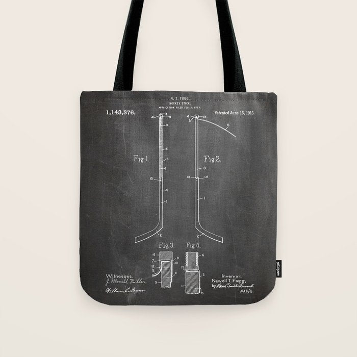 Ice Hockey Stick Patent - Ice Hockey Art - Black Chalkboard Tote Bag Gallery Image 1