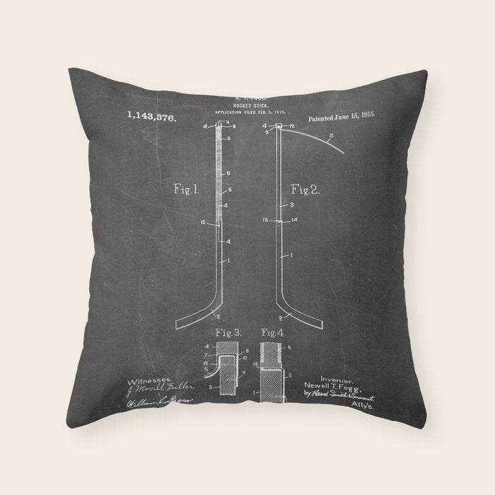 Ice Hockey Stick Patent - Ice Hockey Art - Black Chalkboard Throw Pillow Gallery Image 6