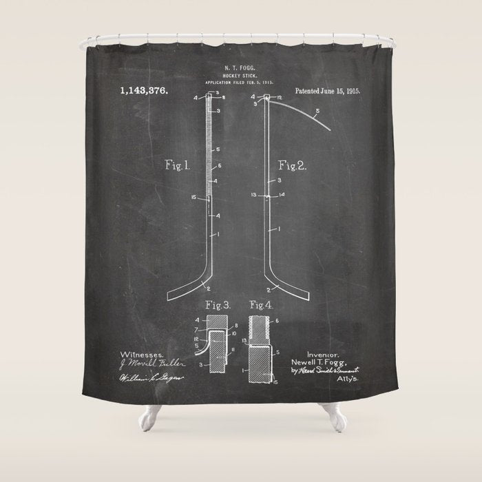 Ice Hockey Stick Patent - Ice Hockey Art - Black Chalkboard Shower Curtain Gallery Image 1