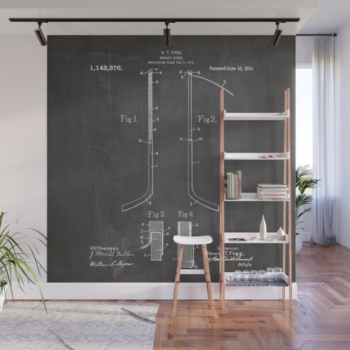 Ice Hockey Stick Patent - Ice Hockey Art - Black Chalkboard Wall Mural Gallery Image 1