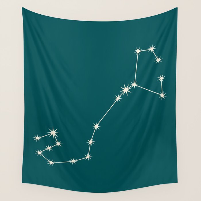 Scorpio Zodiac Star Constellation Line Art Deep Teal Wall Tapestry Gallery Image 4