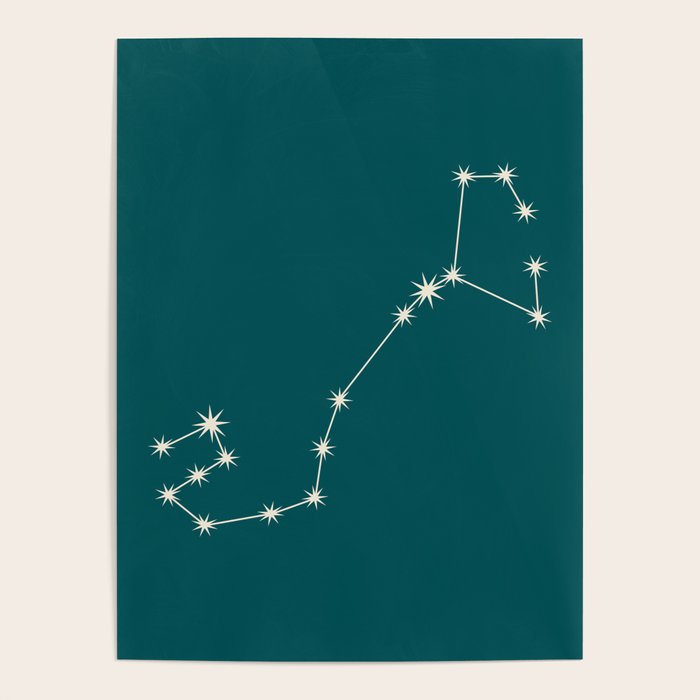 Scorpio Zodiac Star Constellation Line Art Deep Teal Poster Gallery Image 4